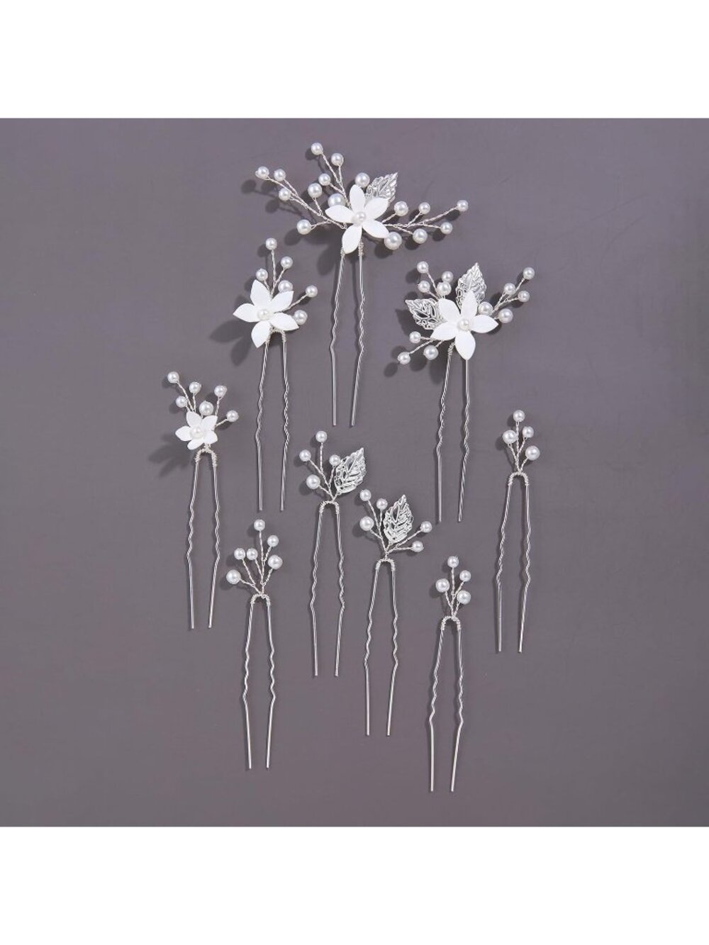 Women's Silver Rhinestone Crystal Handmade Bridesmaid Floral Pearl Hair Clips